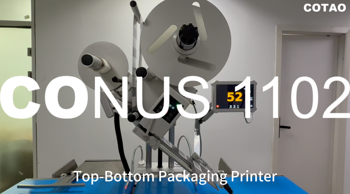 food packaging printer, CONUS 1102 Top-Bottom Packaging Printer, Top labeling, Bottom labeling, Wipe-on printer applica,45 PPM